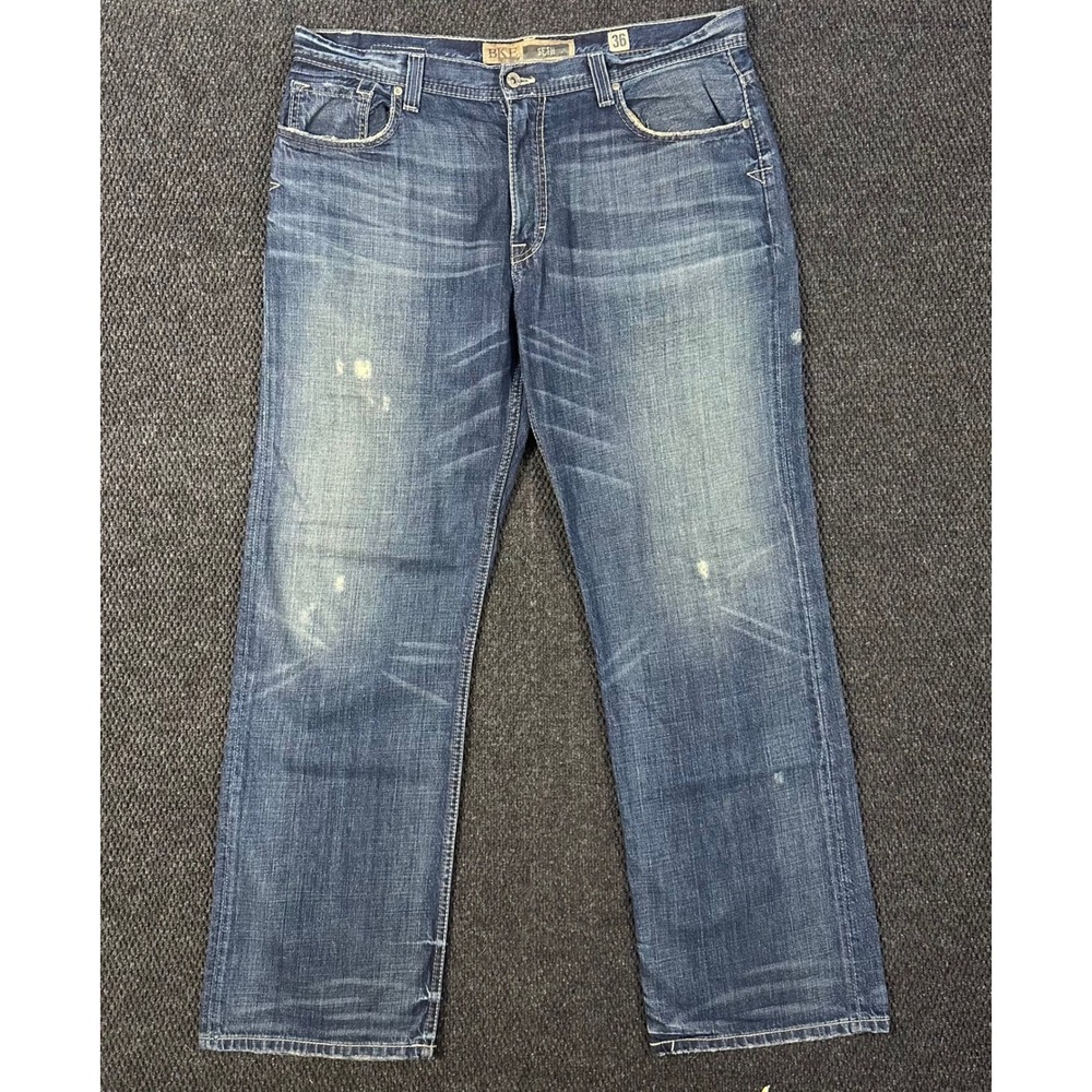 BKE Seth Jeans Mens 36x32 Blue Relaxed Fit Straight Leg Distressed Denim